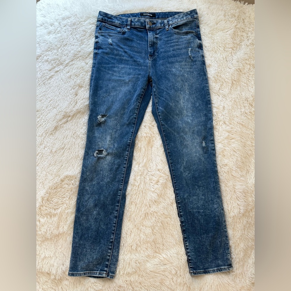 EXPRESS Hyper Stretch Slim Jeans Men’s 36x32 Blue Distressed Stretch Denim Pants